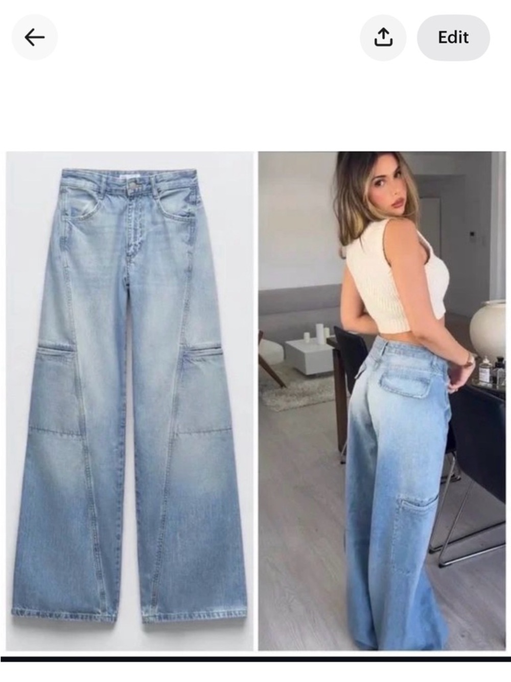 Zara Light Blue Wide-Leg Cargo Jeans 14